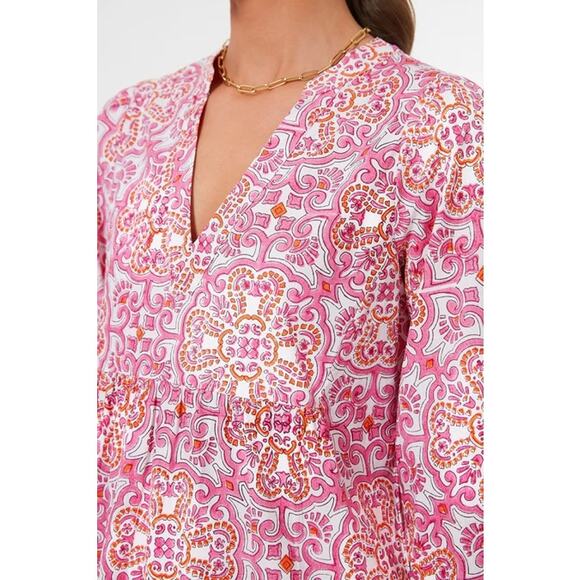 TUCKERNUCK Pomander Place Kenzo Mini Dress Pink Orange Block Print Women's S - Picture 7 of 15